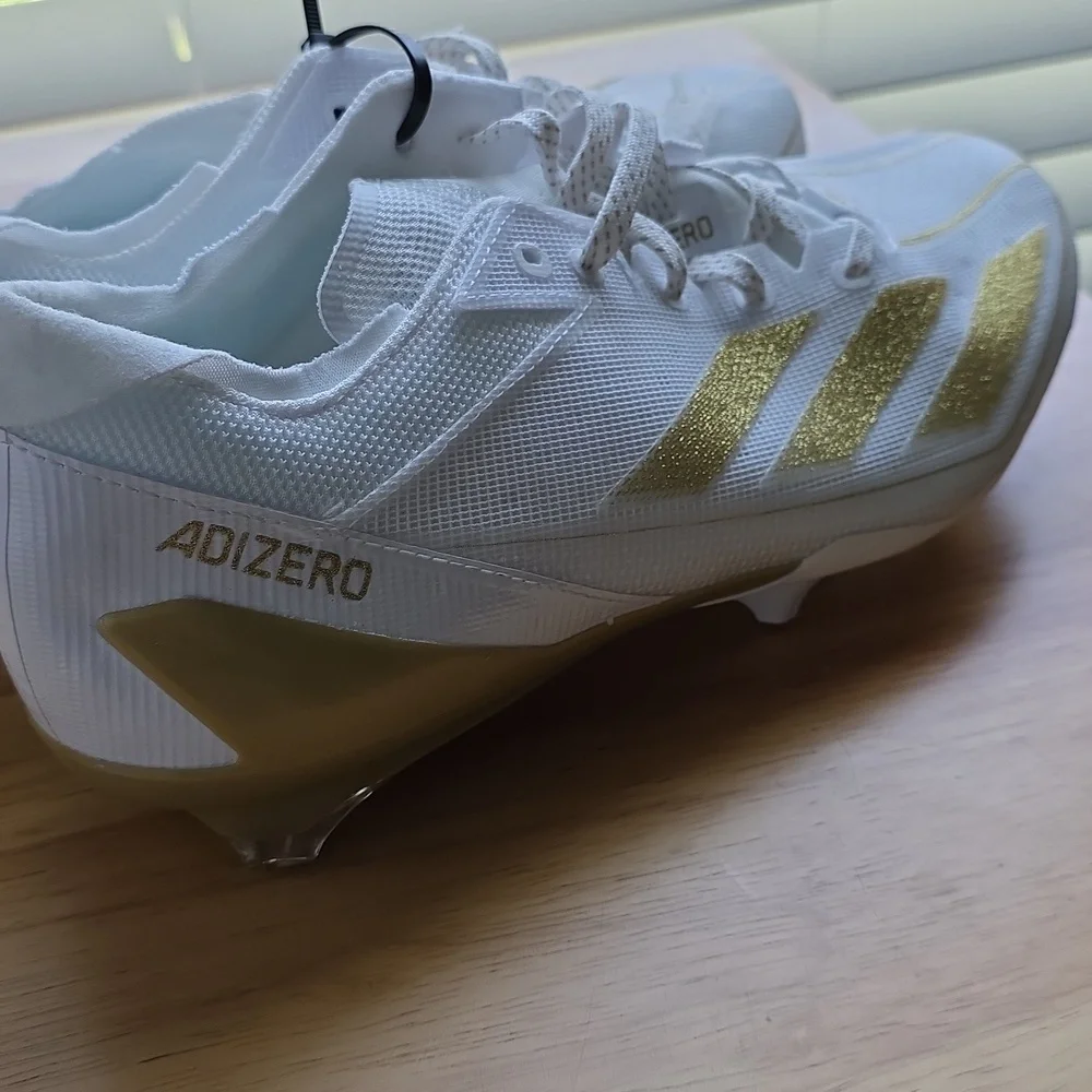 Adidas Adizero Electric White and Gold American Football Cleats Men 8.5 #62